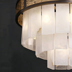 Close Up View of Tiered Alabaster Shades Warm Glow and Vein Details