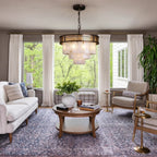 Modern Tiered Alabaster Chandelier in Cozy Living Room Decor