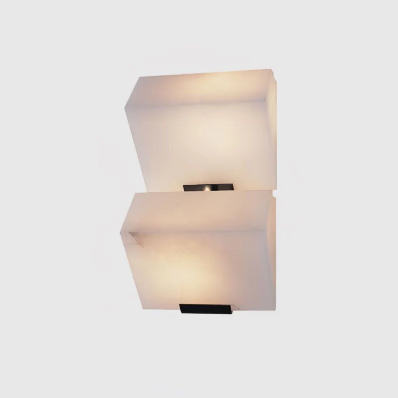 Two tier alabaster wall sconce front view isolated plain white background product shot