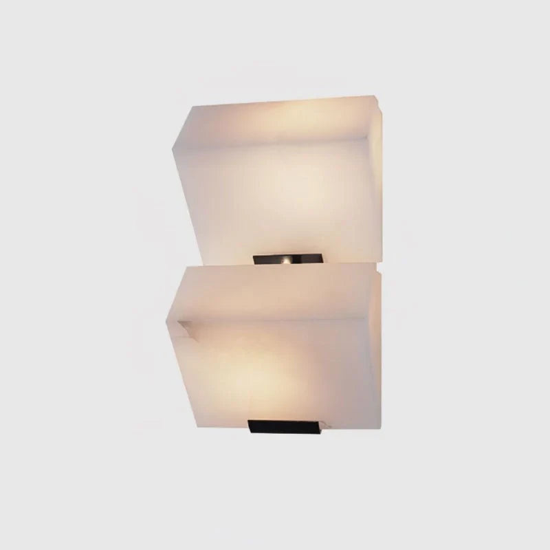 Illuminated Modern Double-Tier Natural Marble Cube Wall Sconce Studio Display