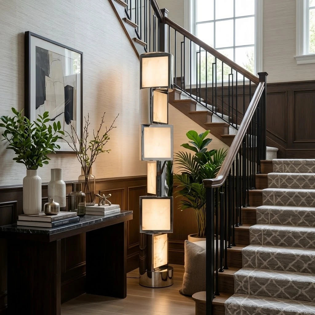 Modern Interlocking Block Floor Lamp in Designer Hallway Setting   