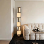 Modern Alabaster Square Block Floor Lamp in Elegant Living Space   