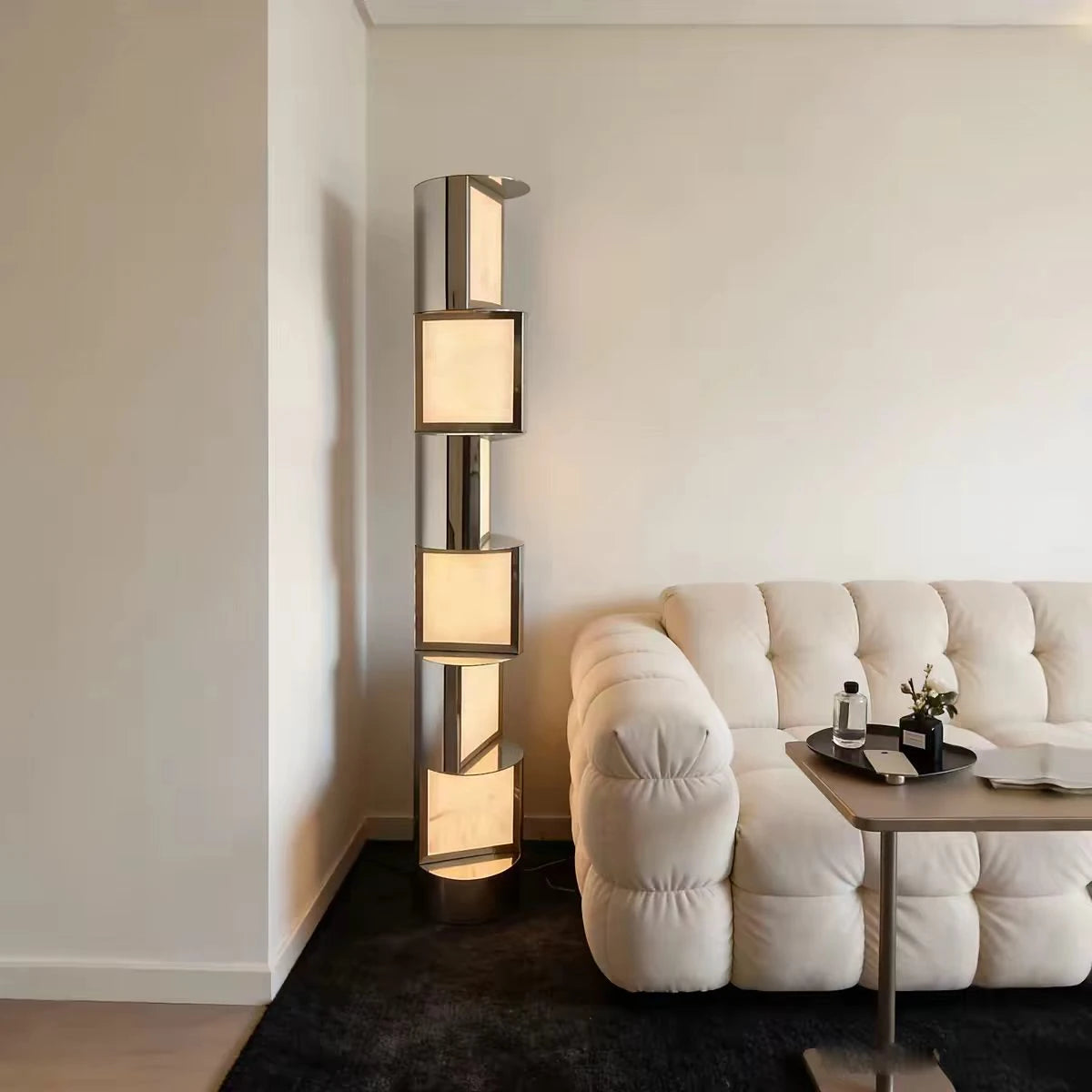 Modern Alabaster Square Block Floor Lamp in Elegant Living Space   