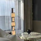 Modern Alabaster Square Block Floor Lamp in Bright Living Room   