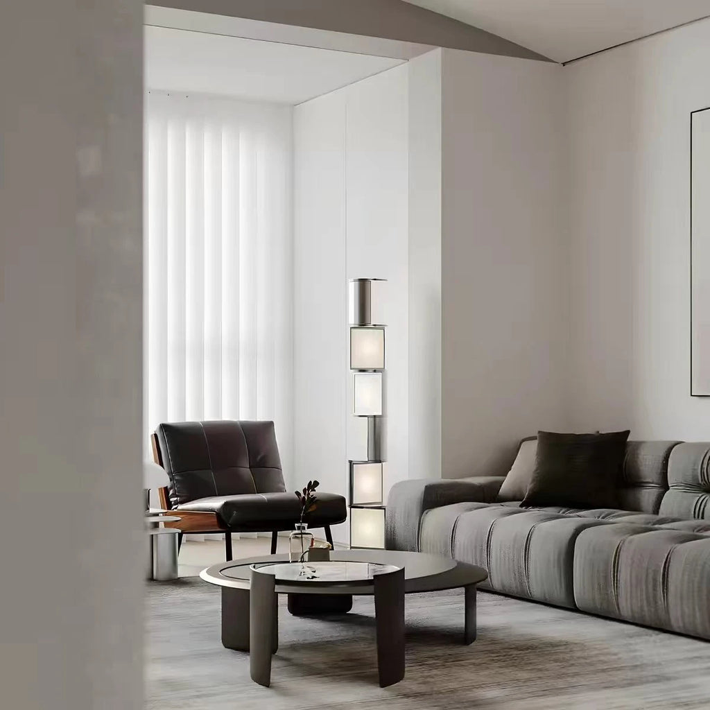 Modern Interlocking Block Floor Lamp in Contemporary Living Room Setting   