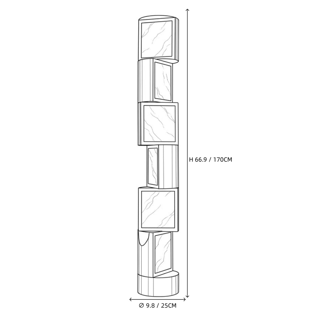 Modern Interlocking Square Block Floor Lamp Line Art Dimension Diagram   