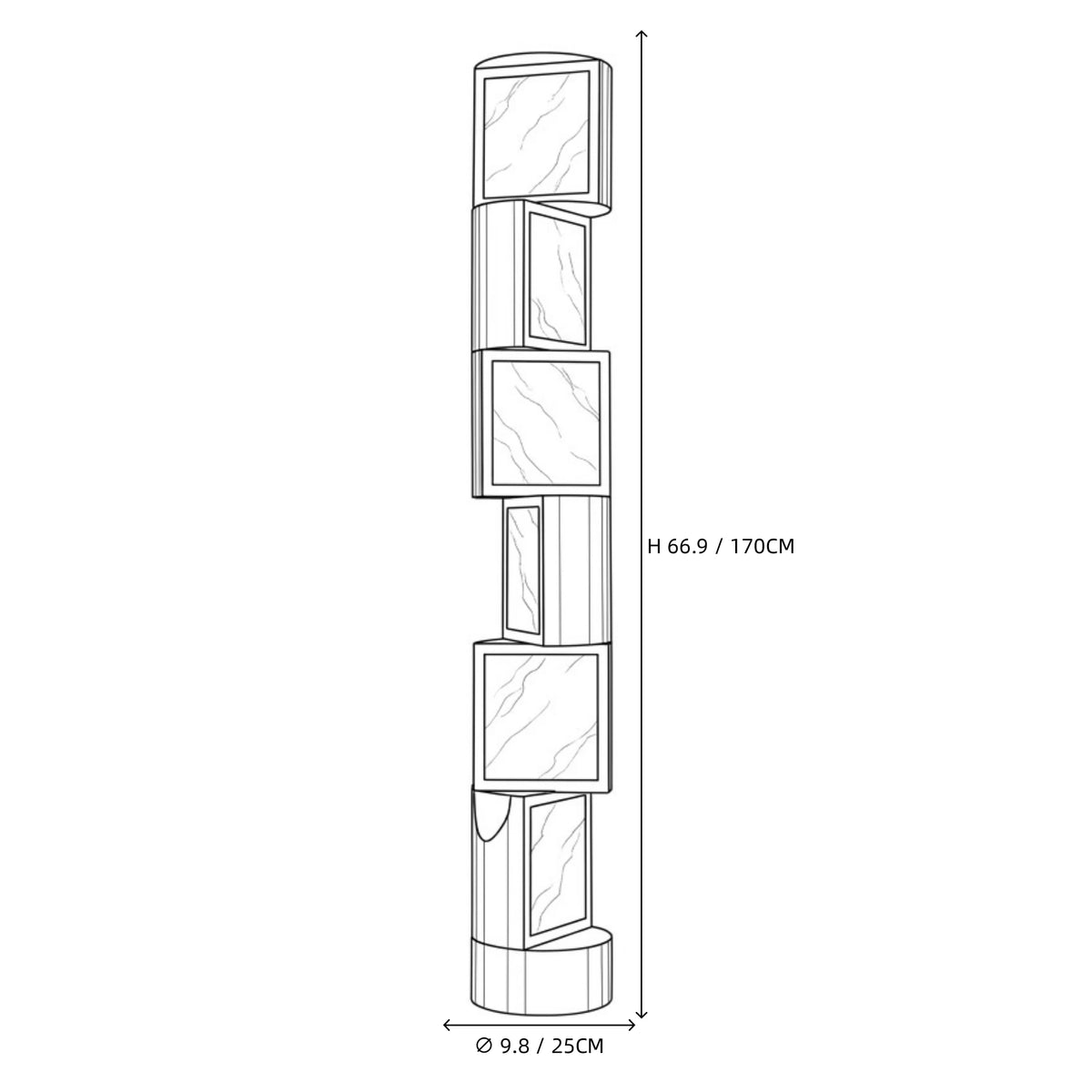 Modern Interlocking Square Block Floor Lamp Line Art Dimension Diagram   