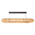 Modern Long Oval Alabaster Pendant Light with Warm Light and Black Ceiling Canopy on Pure White Background