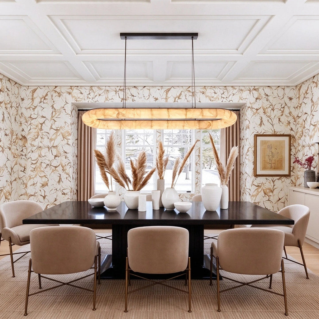 Modern Long Oval Pendant Light in Formal Dining Room