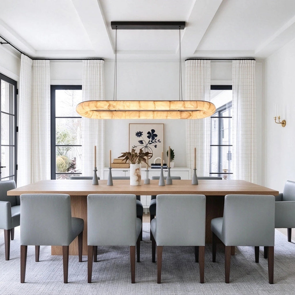 Modern Alabaster Pendant Light in Elegant Dining Interior