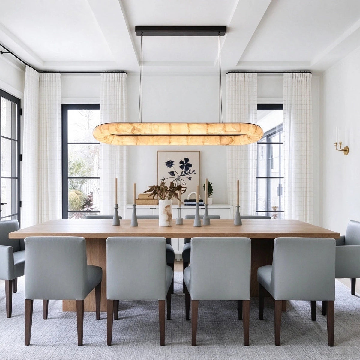 Modern Alabaster Pendant Light in Elegant Dining Interior