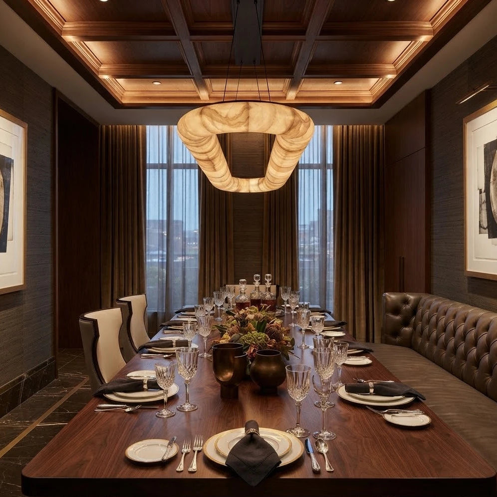 Modern Alabaster Pendant Light in Grand Dining Hall Setting