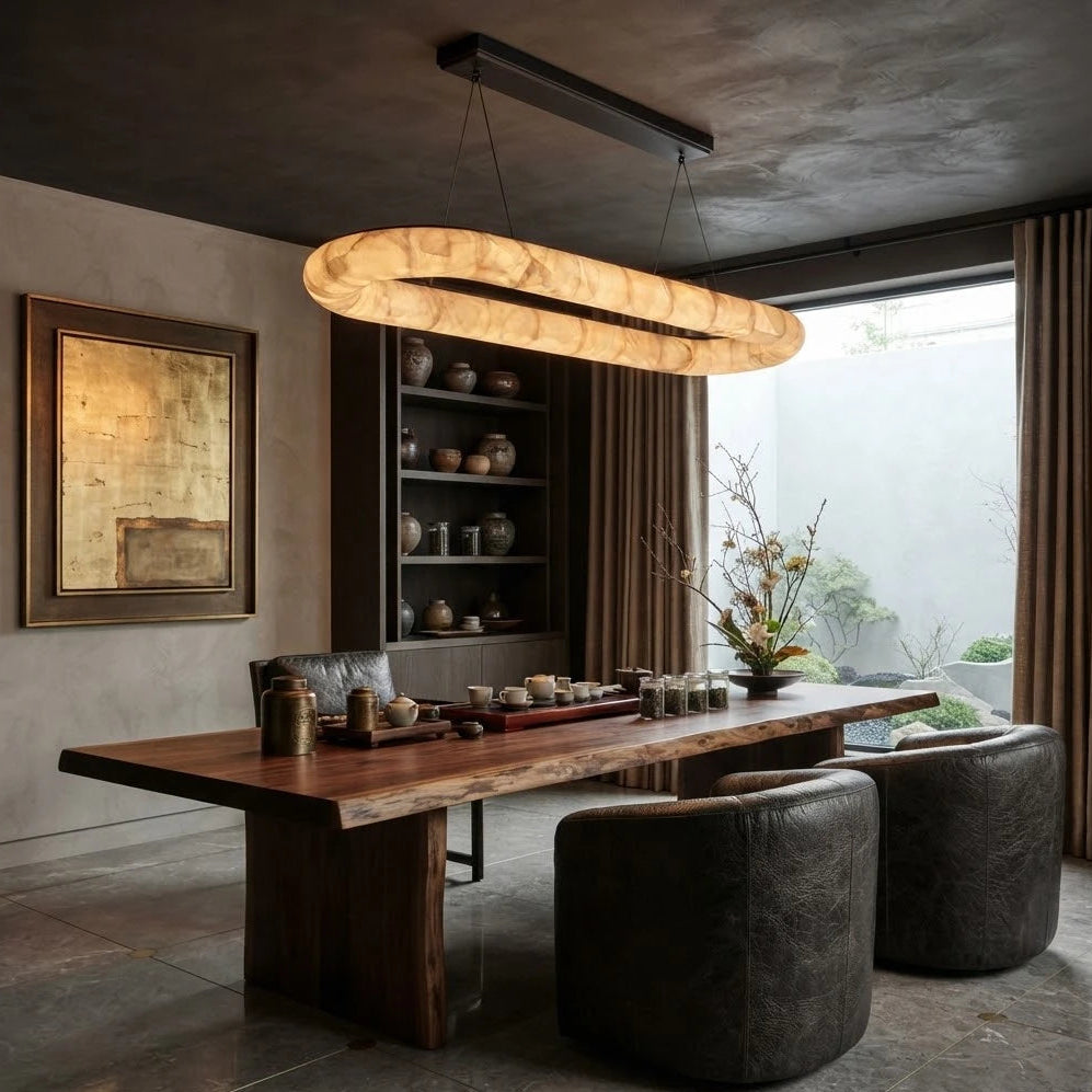 Modern Long Oval Pendant Light in Sophisticated Living Dining Area