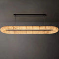Illuminated Modern Long Oval Alabaster Pendant Light Studio Shot on Pure White Background