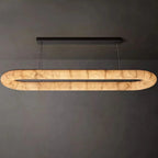 Illuminated Modern Long Oval Alabaster Pendant Light Studio Shot on Pure White Background
