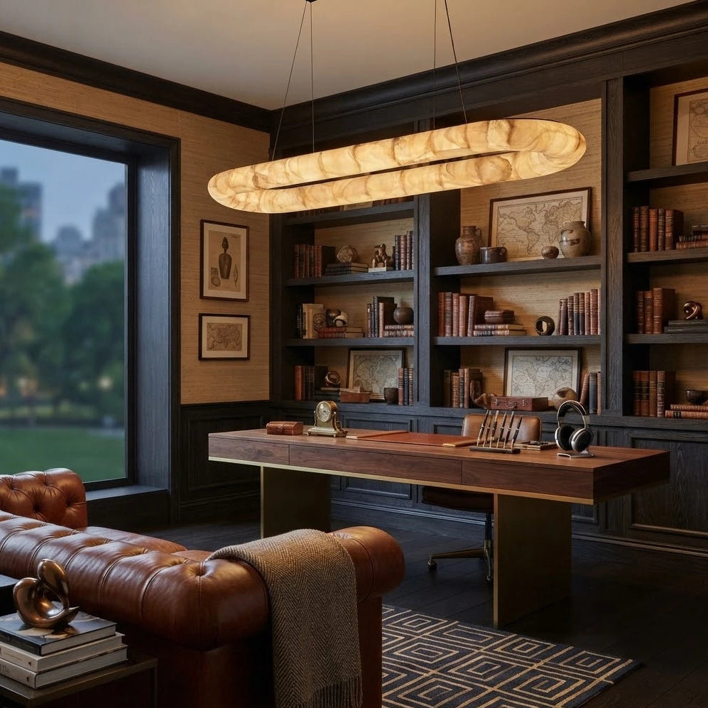 Modern Long Oval Pendant Light in Executive Office Setting