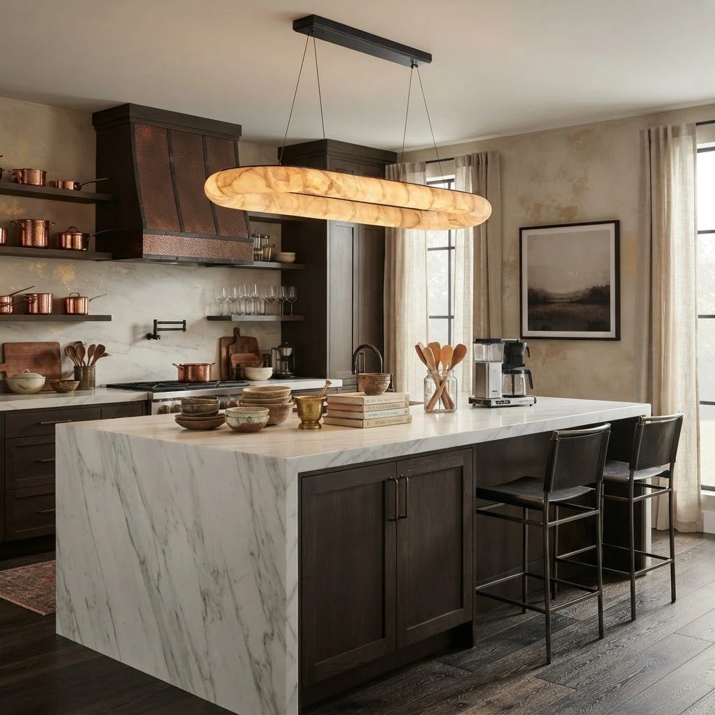 Modern Alabaster Pendant Light in Sophisticated Kitchen Island Setting