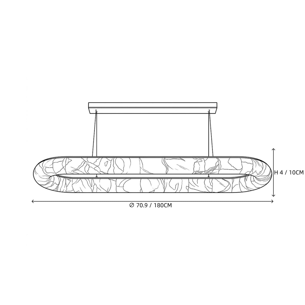 Modern Long Oval Alabaster Pendant Light Line Art Dimension Diagram