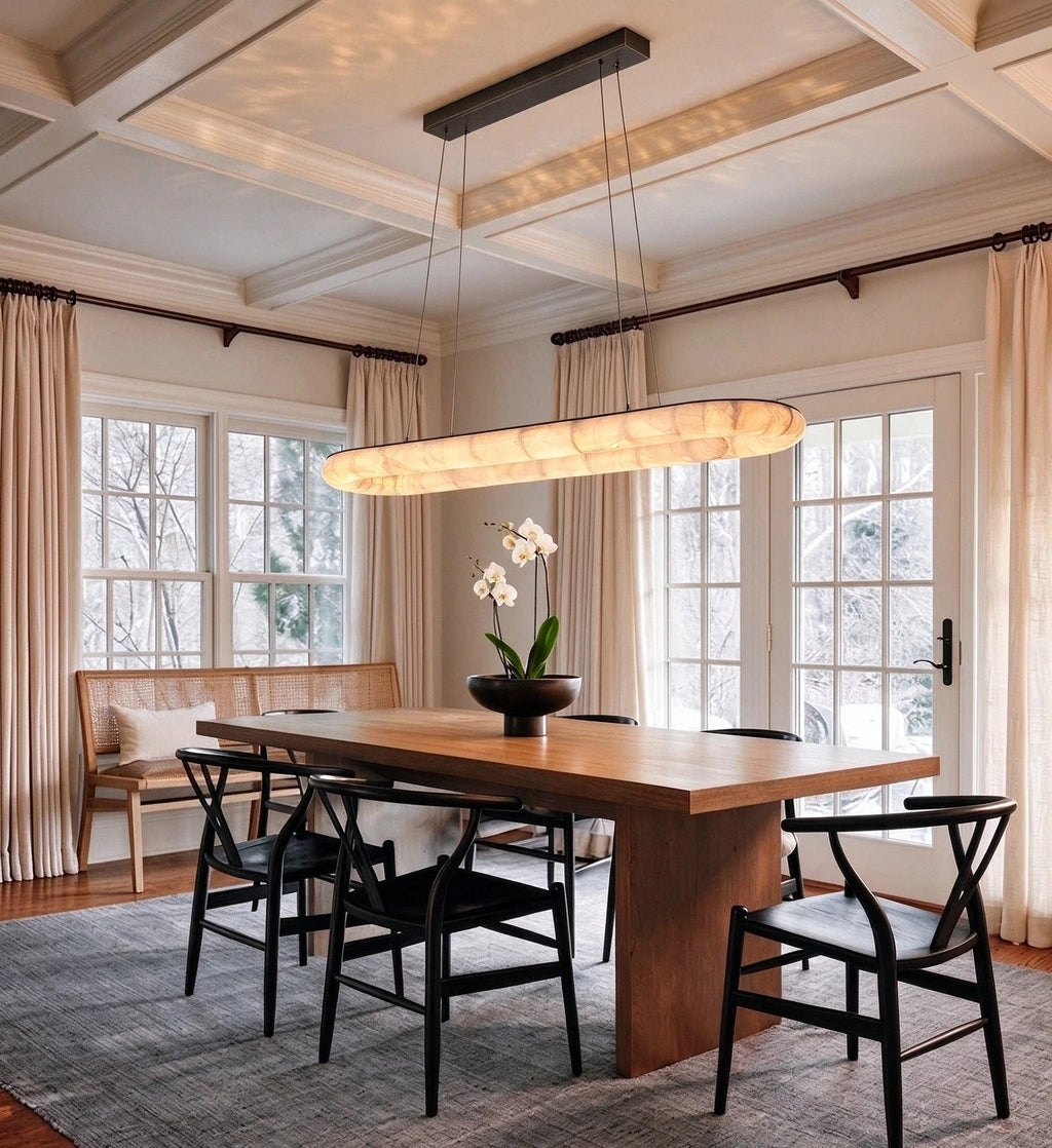 Modern Alabaster Pendant Light in Bright Contemporary Dining Space