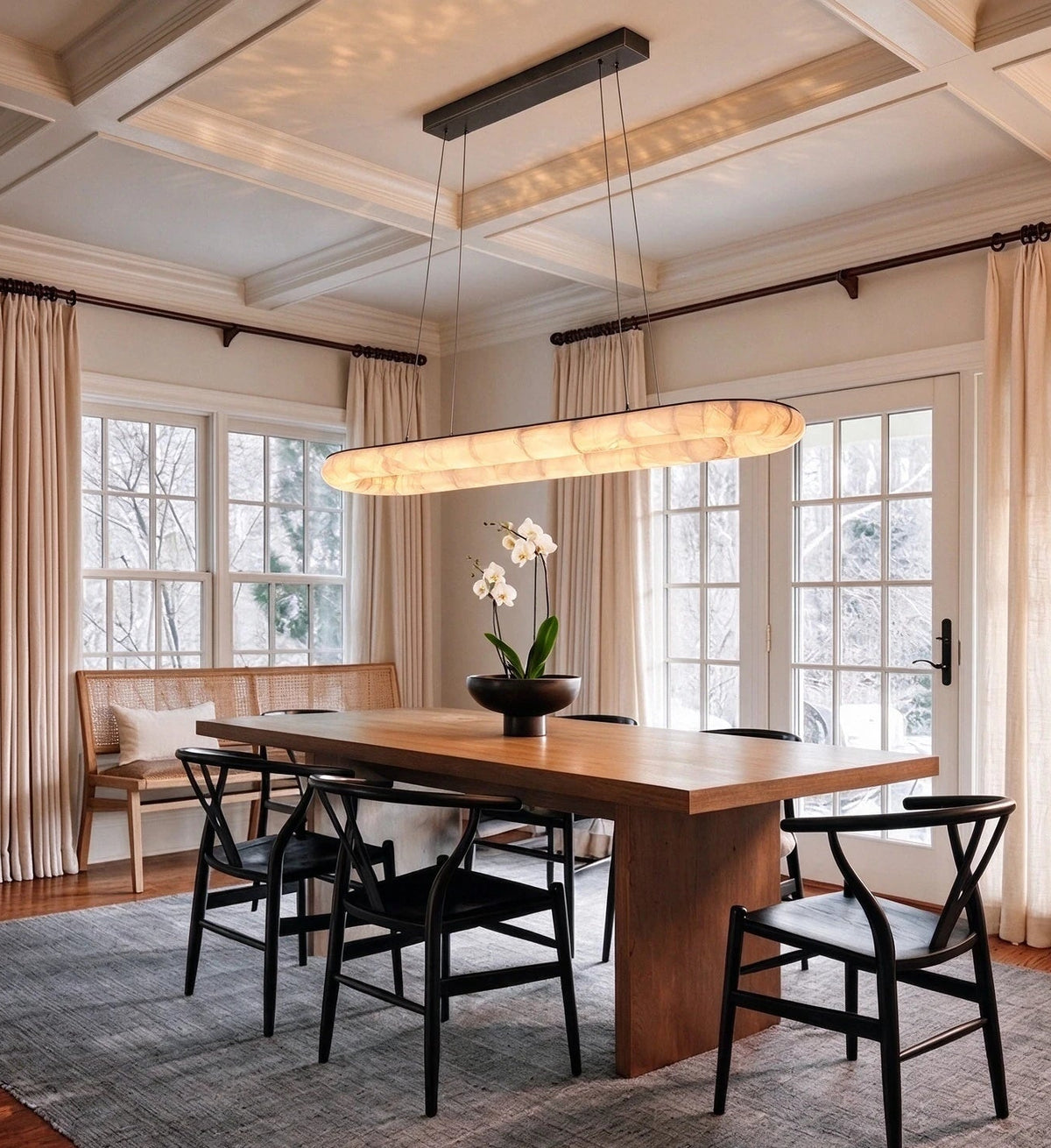 Modern Alabaster Pendant Light in Bright Contemporary Dining Space