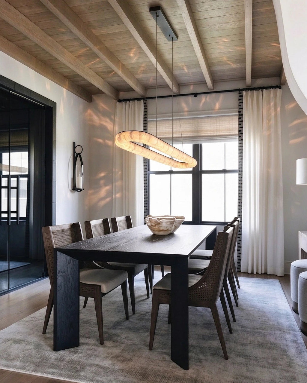 Modern Alabaster Pendant Light in Sophisticated Dining Area   