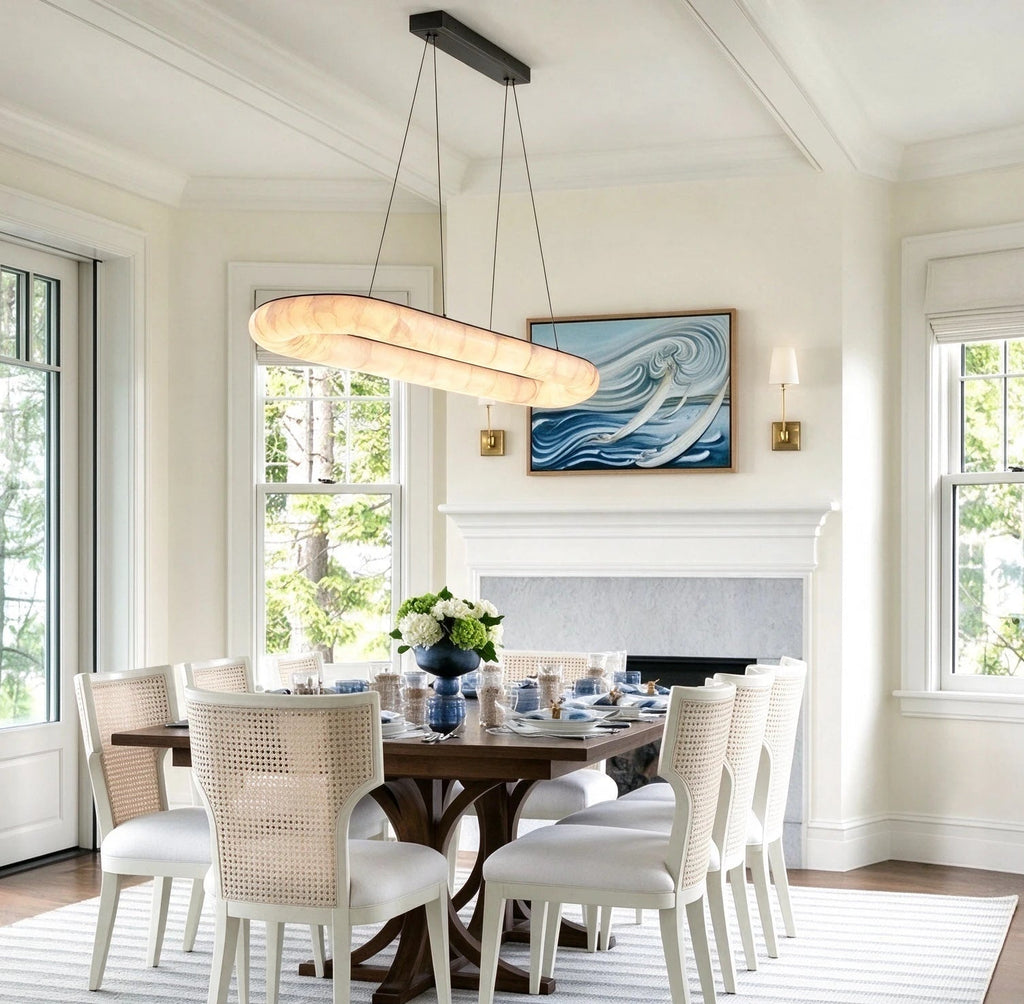 Modern Long Oval Pendant Light in Contemporary Living Space