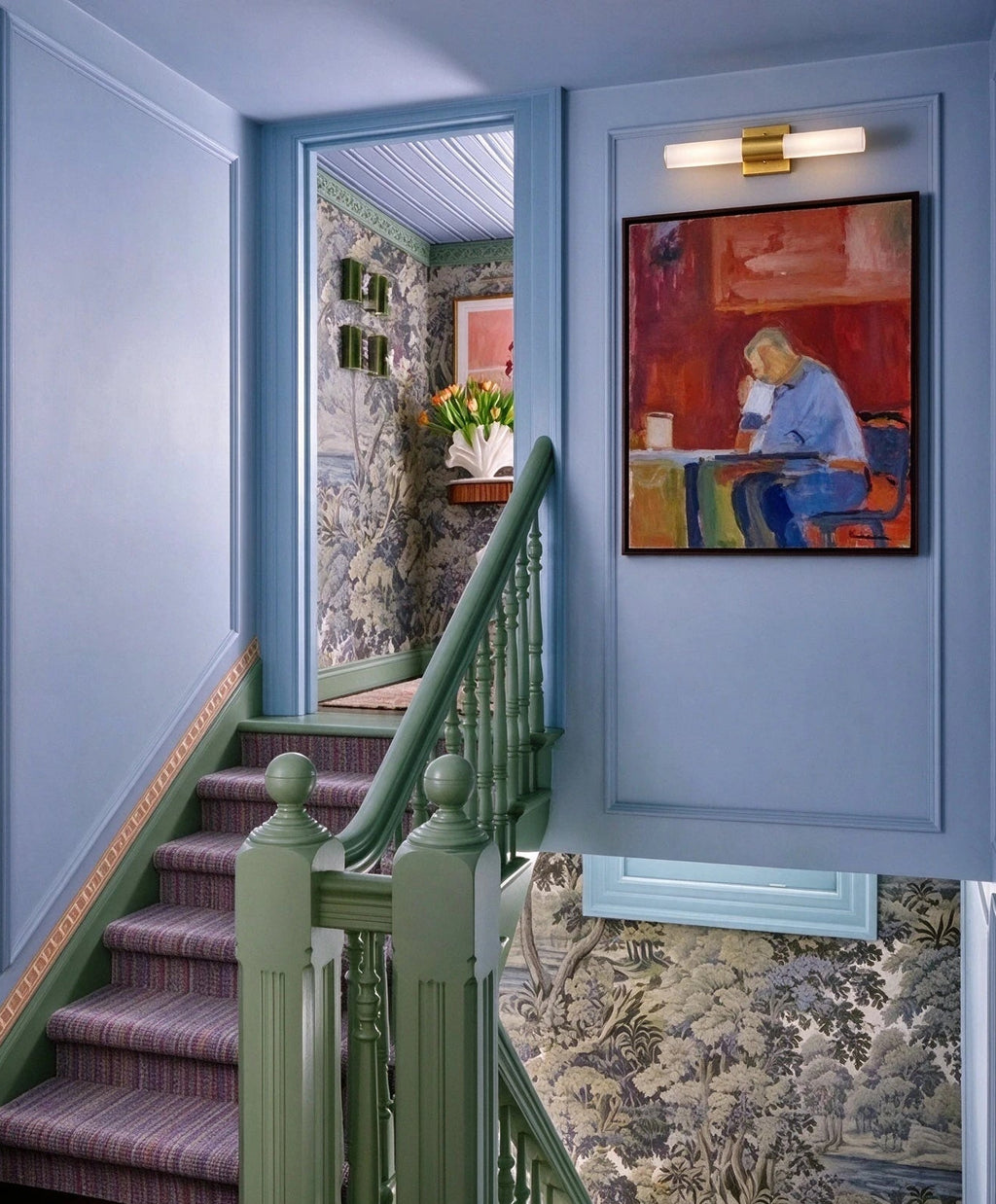 Modern Brass Square Band Wall Sconce in Designer Staircase Area
