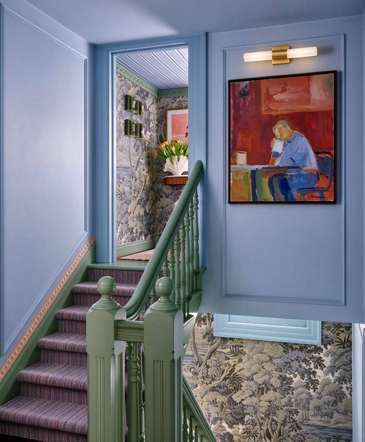 Modern Brass Square Band Wall Sconce in Designer Staircase Area