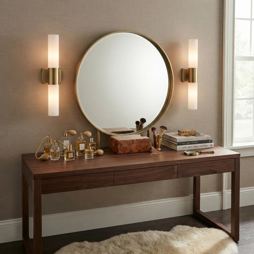Modern Brass Square Band Wall Sconce in Master Bedroom Dressing Area