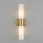 Illuminated Modern Brass Square Band Wall Sconce Vertical Studio Shot on White Background