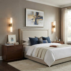 Modern Alabaster Cylinder Wall Sconce in Cozy Master Bedroom Setting   