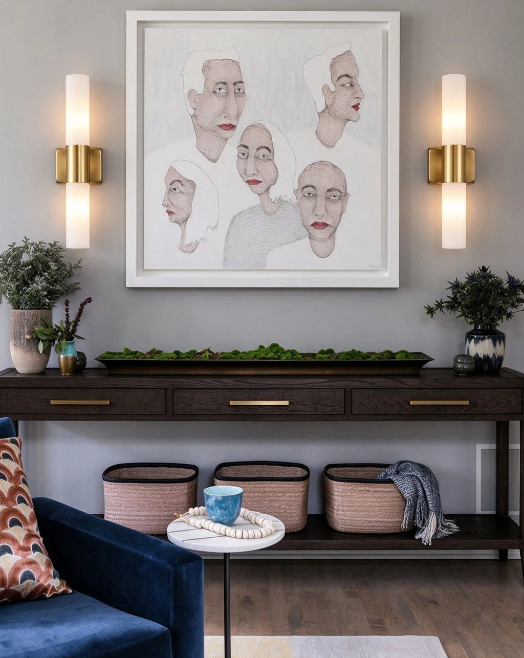 Modern Alabaster Cylinder Wall Sconce in Elegant Entryway Foyer