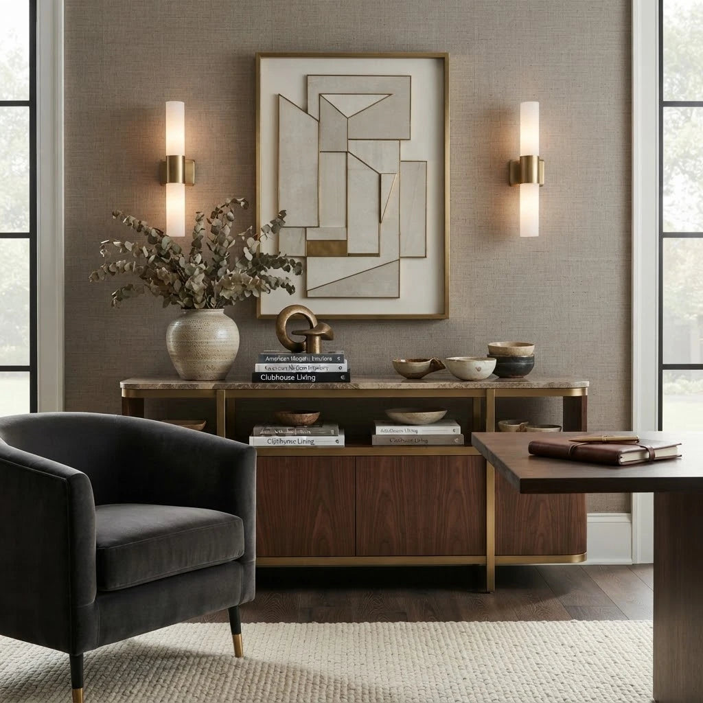 Modern Brass Square Band Wall Sconce in Contemporary Living Room