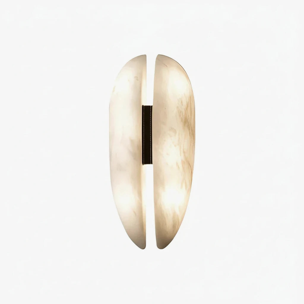 Illuminated Modern Natural Marble Split Wing Art Wall Sconce Studio Shot