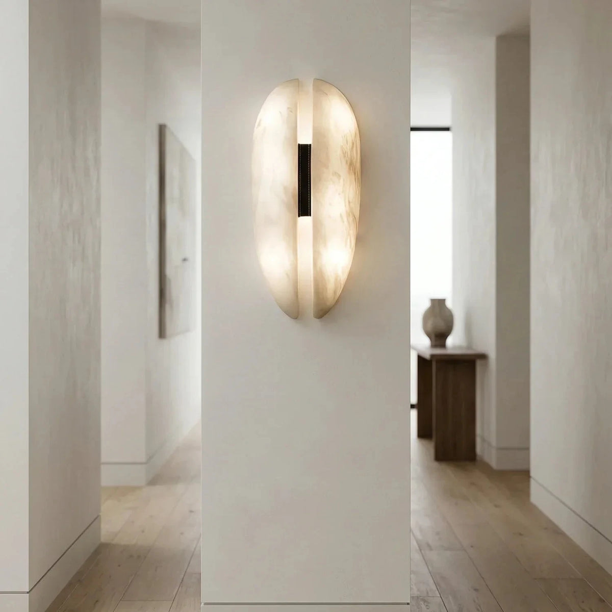 Modern Natural Marble Split Wing Wall Sconce in Grand Foyer Setting