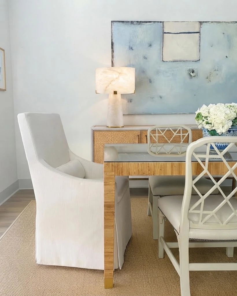 Modern Solid Alabaster Table Lamp in Elegant Dining Room