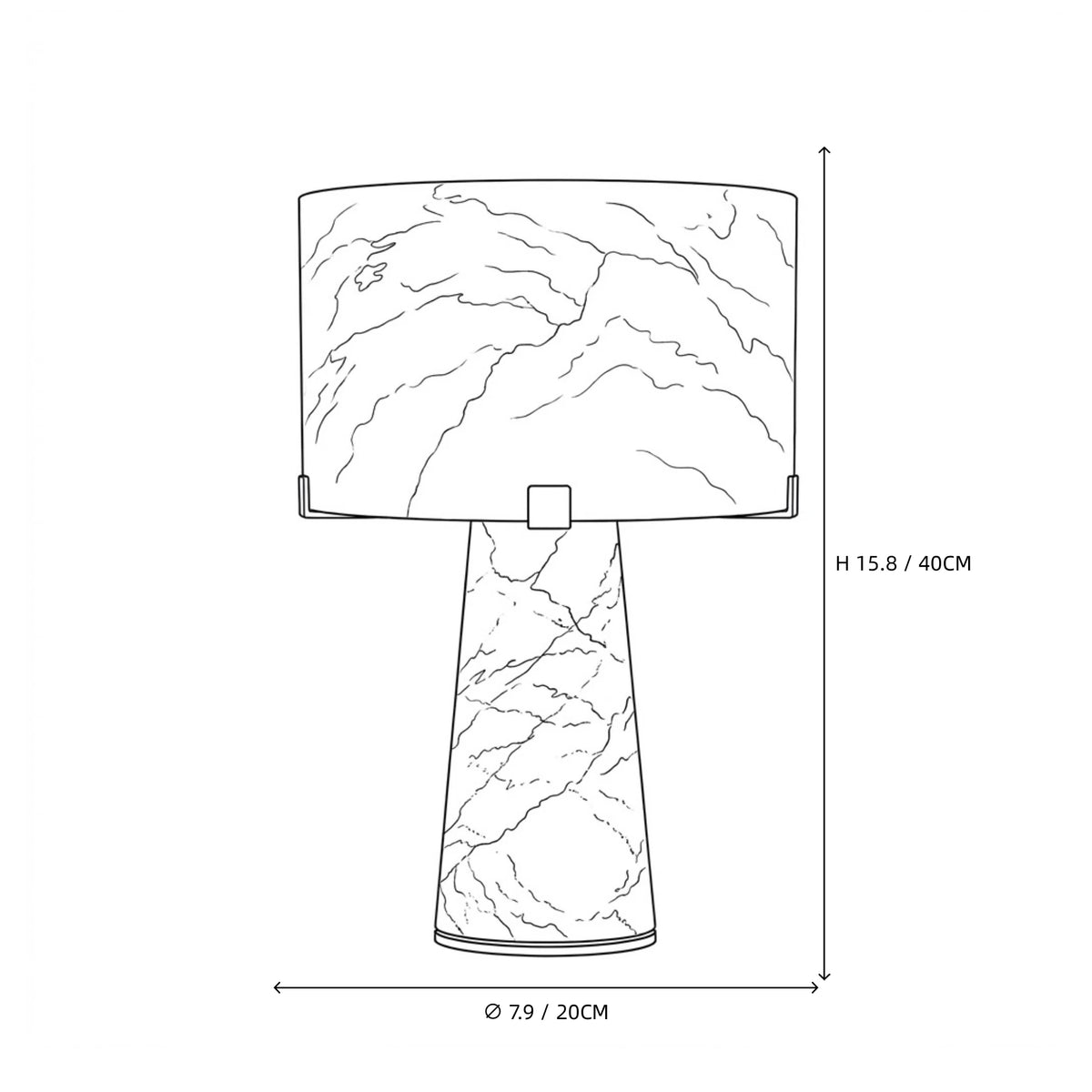 Modern Solid Alabaster Cylinder Table Lamp Line Art Dimension Diagram