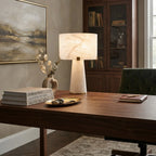 Modern Alabaster Cylinder Table Lamp in Executive Office Workspace