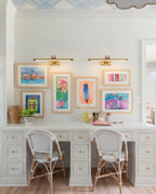 Modern Brass Picture Lights Over Kids Study Desk and Gallery Wall