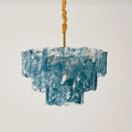 Illuminated Modern Blue Multi-Tier Tiered Crystal Glass Chandelier Studio Display