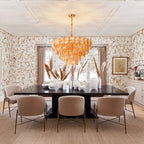 Modern Amber Tiered Crystal Glass Chandelier in Formal Dining Room