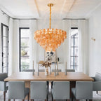 Modern Amber Crystal Glass Chandelier in Elegant Dining Setting