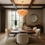 Modern Amber Tiered Crystal Glass Chandelier in Luxury Dining Space