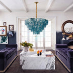 Modern Blue Crystal Glass Chandelier in Luxury Living Room