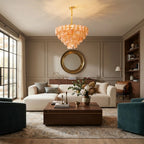 Modern Amber Tiered Crystal Glass Chandelier in Cozy Living Space