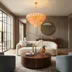 Modern Amber Multi-Tier Crystal Glass Chandelier in Elegant Living Area