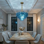 Modern Blue Tiered Crystal Glass Chandelier in Formal Dining Room