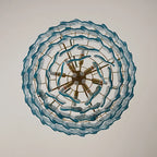 Upward View of Modern Blue Tiered Crystal Glass Chandelier Interior Structure