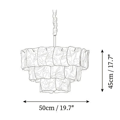 Modern Small Tiered Crystal Glass Chandelier Line Art Dimension Diagram