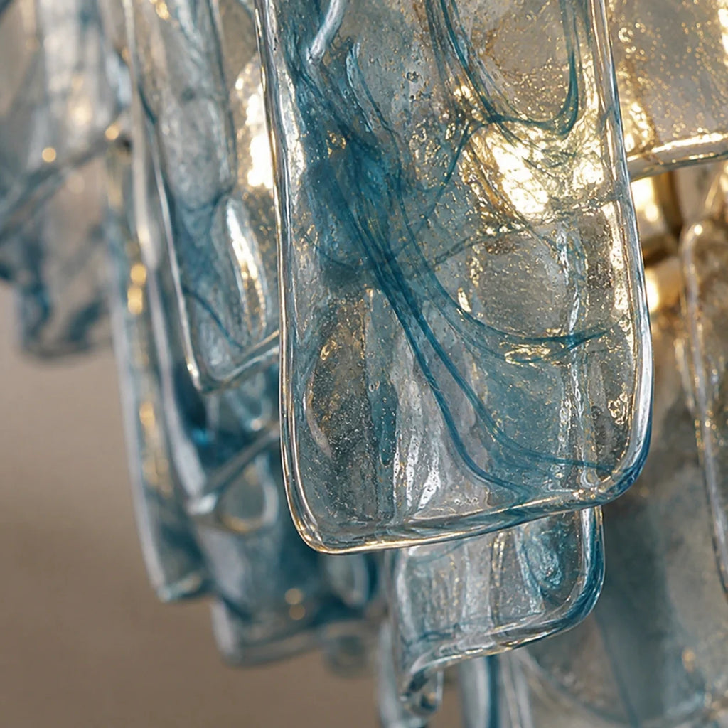 Close Up View of Blue Multi-Tier Crystal Glass Rods Texture and Edge Structure